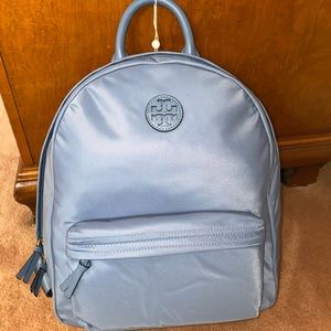 Perfect condition, new with tags Tory Burch backpack. Pretty blue color